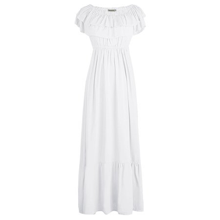 Summer Boho Peasant Ruffle Stretchy Short Sleeve Long Beach Maxi Dress for Women - Walmart.com