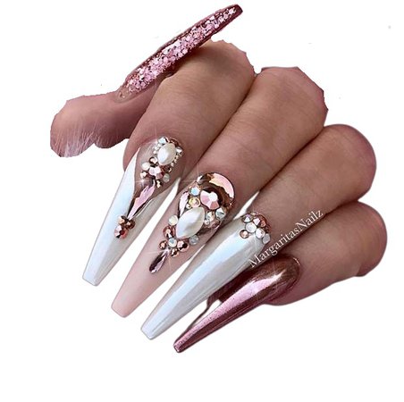 rose gold blush pearl white nails