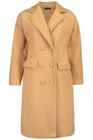Fabric Covered Buttoned Wool Look Coat | Boohoo camel