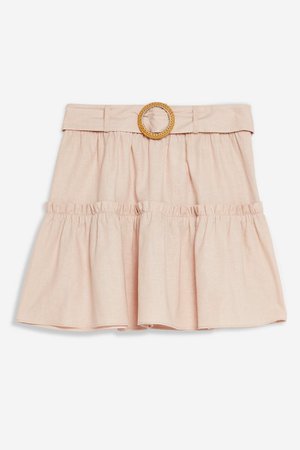 Pink Linen Blend Tiered Mini Skirt | Topshop