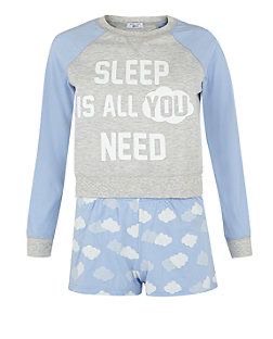Teens Pale Blue Sleep Is All You Need Short Pajamas | New Look