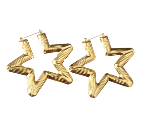 Gold Bamboo Star Hoop Earrings
