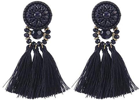 Amazon.com: Colorful Beads Thread Ethnic Charms Eardrop Long Tassel Dangle Drop Earrings (Navyblue): Arts, Crafts & Sewing