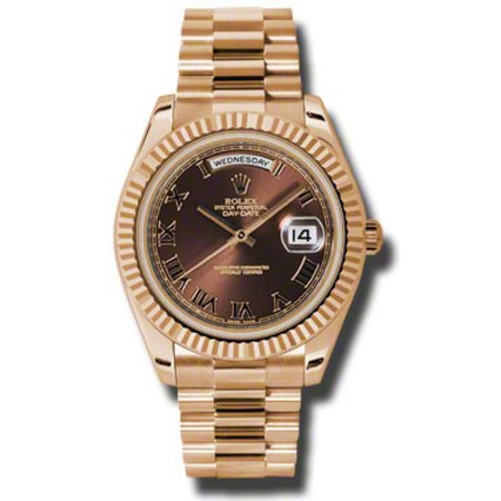 Rolex New Style Pre Owned Day-Date II President Rose Gold Brown Dial 41mm