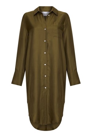 Oxford Olive Silk Twill Shirt Dress