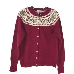 Vintage | Sweaters | Vintage Brooks Brothers Red Cream Fair Isle Shetland Wool Button Cardigan | Poshmark