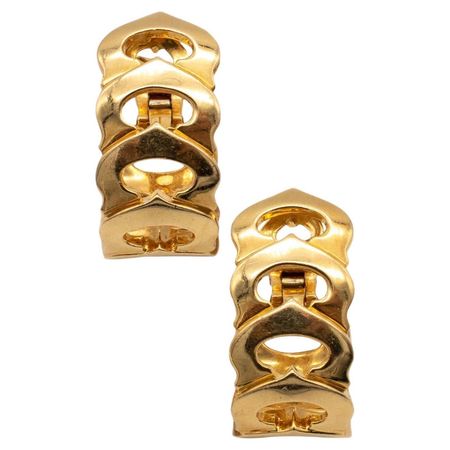 Cartier Paris C de Cartier Large Pair of Hoop-Earrings in Solid 18Kt Yellow Gold For Sale at 1stDibs