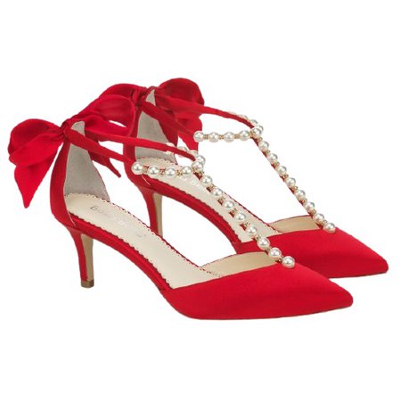 red heels with pearls and bows