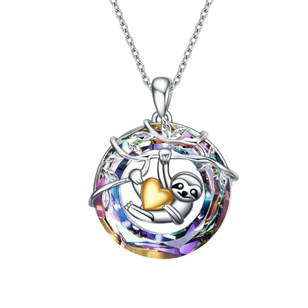 Sloth Gifts Sterling Silver Sloth Necklace Sloth Crystal Pendant Jewelry for Women Gifts