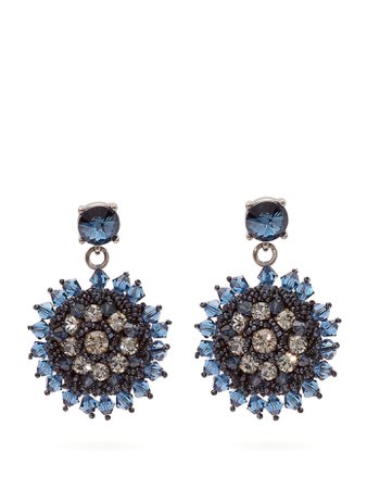 OSCAR DE LA RENTA  Crystal and bead-embellished floral-drop earrings