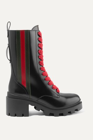 Black Trip striped glossed-leather ankle boots | Gucci | NET-A-PORTER