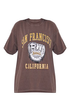 Chocolate San Francisco Printed Washed T Shirt | PrettyLittleThing USA