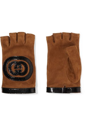Gucci | Patent leather-trimmed suede fingerless gloves | NET-A-PORTER.COM