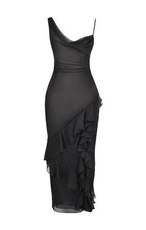 ’Malila' Black Ruffle Maxi Dress