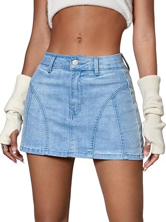 Amazon.com: MakeMeChic Women's Y2K Skirt Low Rise Flap Pocket Mini Bodycon Denim Jean Skirt Light Blue S : Clothing, Shoes & Jewelry
