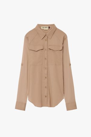 skinny button-down shirt with collars and pocket - Pink marl | ZARA United States