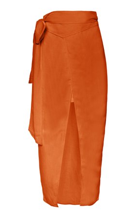 Significant Other Solace Wrap-Tie Linen-Blend Amber Midi Skirt Size: 8
