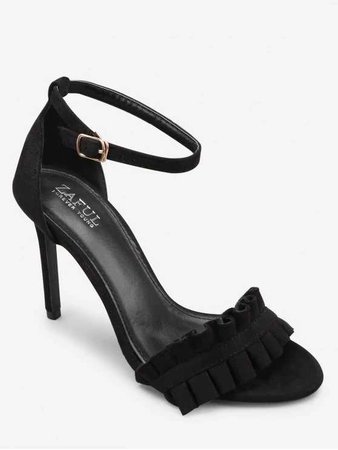 Ankle Strap Stiletto Heel Chic Ruffles Sandals BLACK: Sandals 40 | ZAFUL