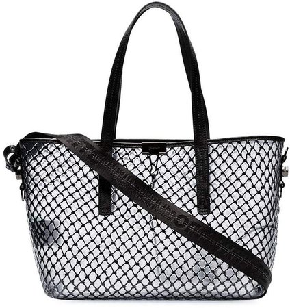 black netted PVC leather trim tote bag
