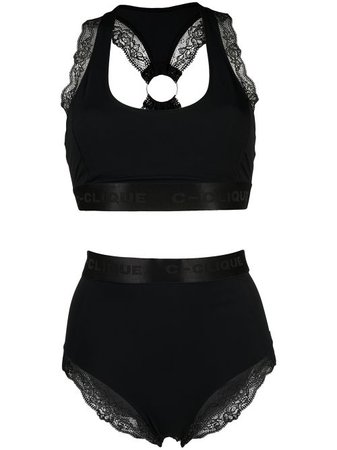 Shop black Pinko lace-trimmed high-rise bikini with Express Delivery - Farfetch