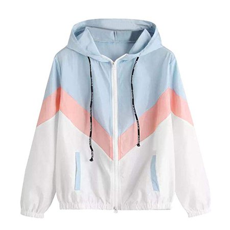 FEITONG Women Patchwork Thin Hooded Zipper Sport Coat at Amazon Women’s Clothing store: