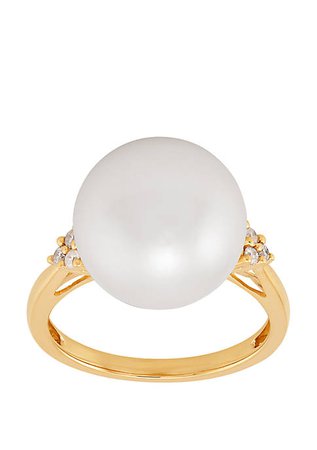 Belk & Co. White Pearl and 1/10 ct. t.w. Diamond Ring in 14K Yellow Gold