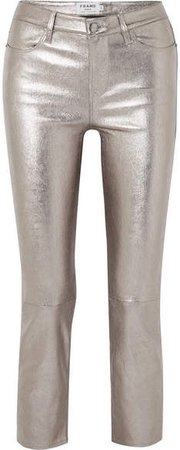Cropped Metallic Stretch-leather High-rise Straight-leg Pants