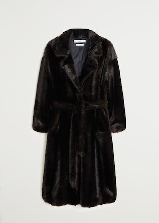 Belted faux fur coat - Women | Mango USA brown