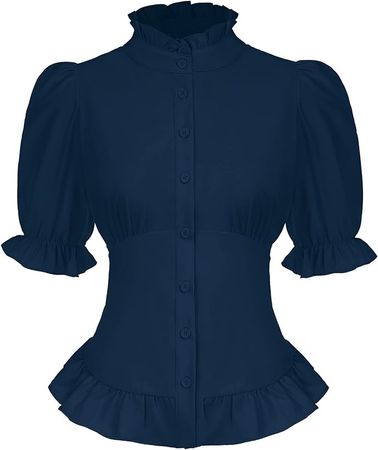 Belle Poque Vintage Blouse for Women Plus Size Work Shirts Blosue Summer Dressy Casual Navy Blue XXL at Amazon Women’s Clothing store
