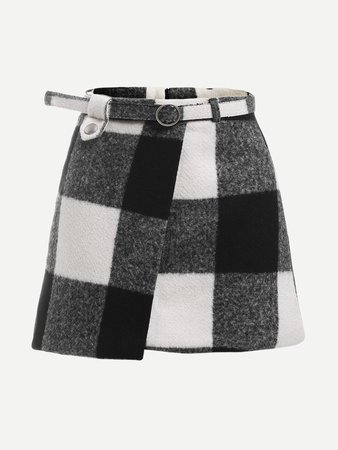 Check Plaid Asymmetrical Front Layer Skirt