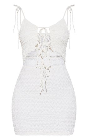 White Textured Tie Front Tie Strap Bodycon Dress | PrettyLittleThing USA