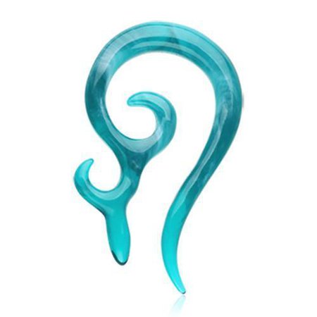 Teal Devil's Horn Acrylic Ear Gauge Spiral Hanging Taper - 1 Pair - * Rebel Bod *
