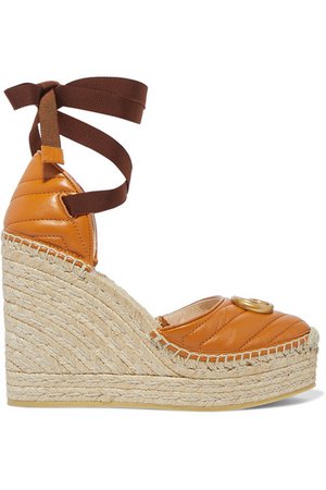 Gucci | Pilar logo-embellished quilted leather espadrille wedge sandals | NET-A-PORTER.COM