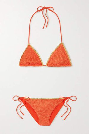 Mare Metallic-trimmed Crochet-knit Triangle Bikini - Orange