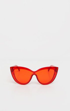 Red Transparent Oversize Cat Eye Sunglasses | PrettyLittleThing