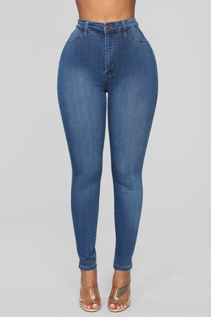 Classic High Waist Skinny Jeans Shorter Length - Medium Wash