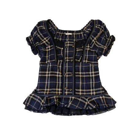 axes femme navy blue and black plaid milkmaid top