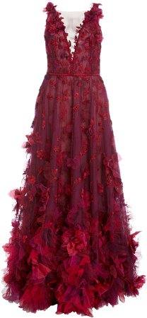 Marchesa Embellished Lace-Up Tulle Gown