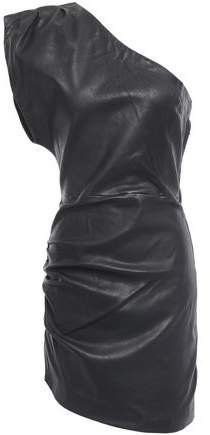Apria One-shoulder Draped Stretch-leather Mini Dress