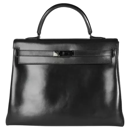 Hermès Rare Black Box Calf So Black Retourne Kelly 35 PVD For Sale at 1stDibs | hermes so black