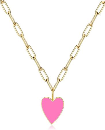 Amazon.com: AULSIEY Pink Heart Necklaces for Women Preppy Jewelry Necklace Hot Pink Jewelry Cute Necklaces For Teen Girls Dainty Gold Necklace 14k Gold Plated Paperclip Chain Necklace for Women-Hot Pink: Clothing, Shoes & Jewelry