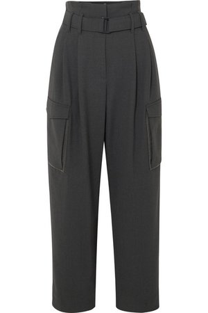 Brunello Cucinelli | Cropped belted bead-embellished wool-blend wide-leg pants | NET-A-PORTER.COM