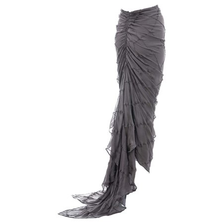 Chanel by Karl Lagerfeld grey patchwork silk trained evening skirt, ss 1999 For Sale at 1stDibs