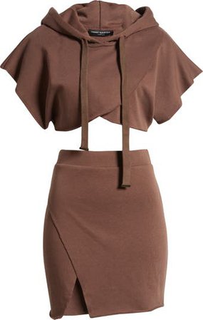 Naked Wardrobe Hooded Crop Top & Skirt | Nordstrom