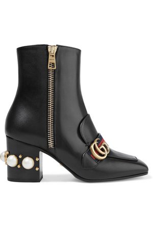 Gucci | Marmont logo and faux pearl-embellished leather ankle boots | NET-A-PORTER.COM