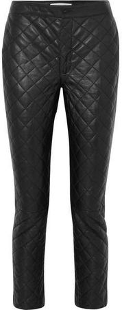 Cropped Quilted Leather Straight-leg Pants - Black