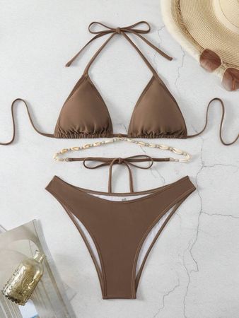 Triangle Bikini Swimsuit Set With Shell Decoration | SHEIN USA