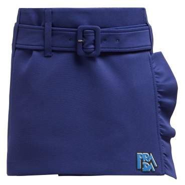 Belted Ruffle Trimmed Mini Skirt - Womens - Blue
