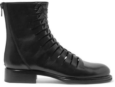 Cutout Leather Ankle Boots - Black