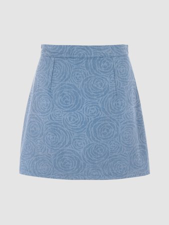Blue Rose Print Mini Skirt - Cider